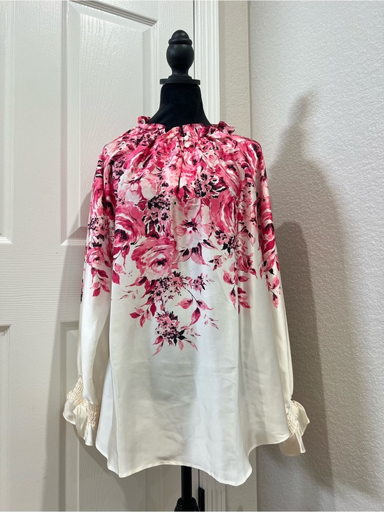Anne Klein Tops - Anne Klein Floral Blouse 1X Pink White Sheer Peasant Top NWT